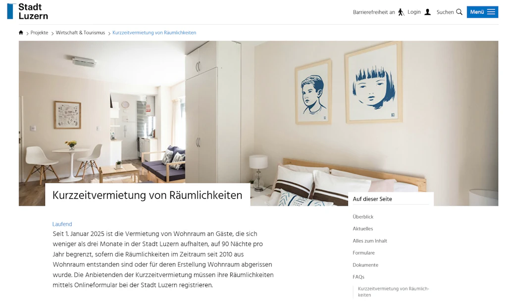 Stadt Luzern - Kurzzeitvermietung von Räumlichkeiten